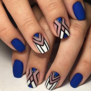 Geometric Shapes with blue nail art design