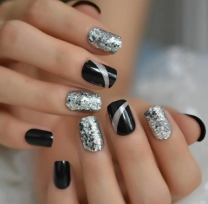 black and silver manicures