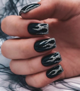 black and silver manicures.